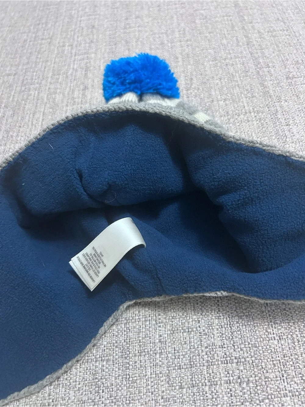 Mini Biden Trapper Beanie Bright Blue Pom w Gray Stripes & Star. Size 2-6Y
